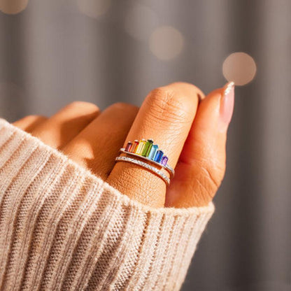 S925 Sterling Silver Simple Rainbow Zircon Ring For Women's for Christmas 2023 | S925 Sterling Silver Simple Rainbow Zircon Ring For Women's - undefined | Sterling Silver s925 cute Ring | From Hunny Life | hunnylife.com