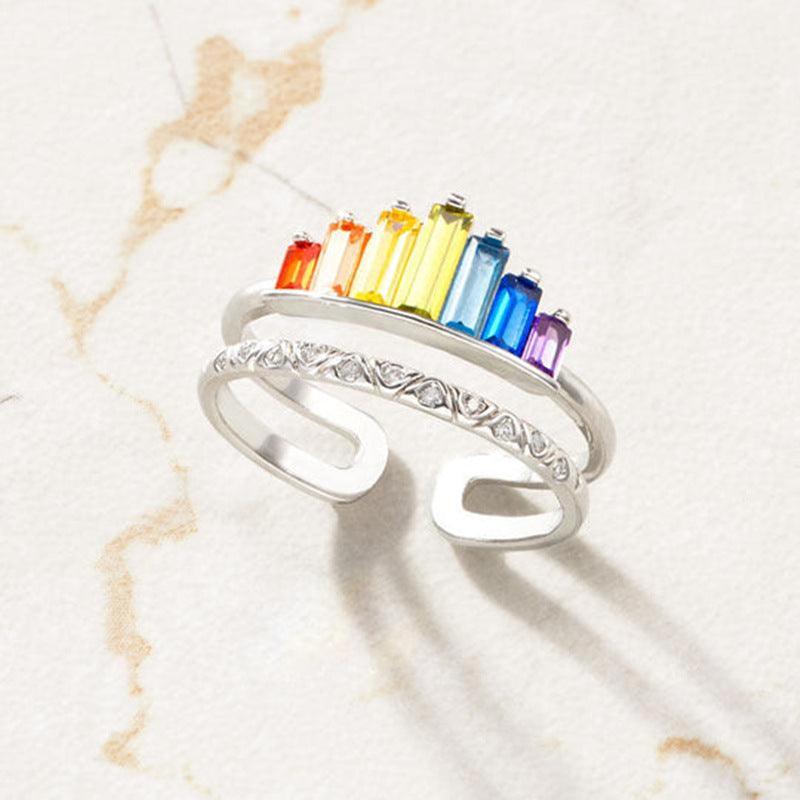 S925 Sterling Silver Simple Rainbow Zircon Ring For Women's in 2023 | S925 Sterling Silver Simple Rainbow Zircon Ring For Women's - undefined | Sterling Silver s925 cute Ring | From Hunny Life | hunnylife.com