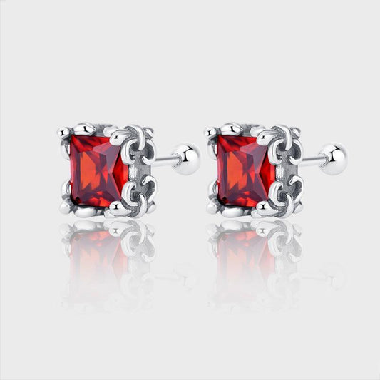 S925 Sterling Silver Square Red Gemstone Retro Earrings for Christmas 2023 | S925 Sterling Silver Square Red Gemstone Retro Earrings - undefined | Creative Cute Earrings, cute earring, Red Gemstone Retro Earrings, S925 Sterling Silver Earrings, S925 Sterling Silver Square Earrings | From Hunny Life | hunnylife.com