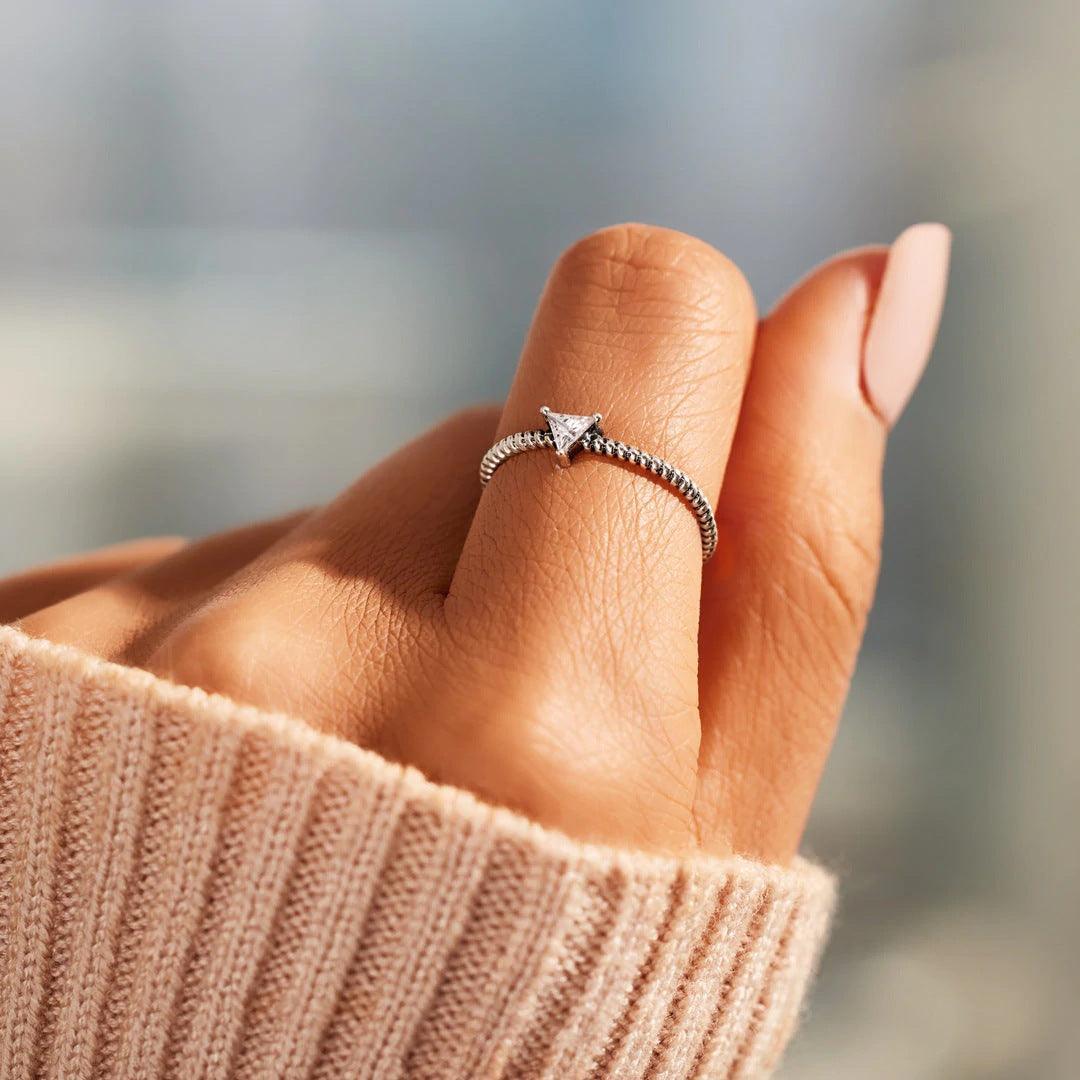 S925 Sterling Silver Triangle Zircon Ring for Christmas 2023 | S925 Sterling Silver Triangle Zircon Ring - undefined | ring, Simple Cute Minimalist Crystal Rings, Triangle Zircon Ring | From Hunny Life | hunnylife.com