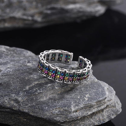 S925 Sterling Silver Vintage Colorful Diamond Rainbow Ring in 2023 | S925 Sterling Silver Vintage Colorful Diamond Rainbow Ring - undefined | Colorful Diamond Rainbow Ring, S925 Sterling Silver ring, S925 Sterling Silver Vintage Ring | From Hunny Life | hunnylife.com