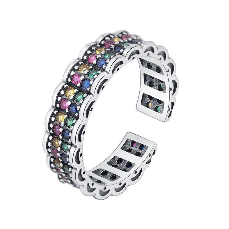 S925 Sterling Silver Vintage Colorful Diamond Rainbow Ring in 2023 | S925 Sterling Silver Vintage Colorful Diamond Rainbow Ring - undefined | Colorful Diamond Rainbow Ring, S925 Sterling Silver ring, S925 Sterling Silver Vintage Ring | From Hunny Life | hunnylife.com