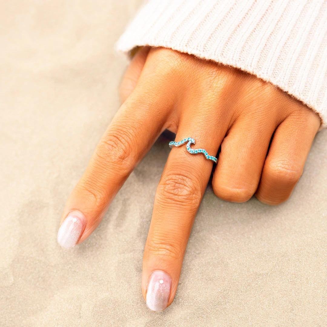 S925 Sterling Silver Water Wave Ring Women's Light Luxury in 2023 | S925 Sterling Silver Water Wave Ring Women's Light Luxury - undefined | rings, Simple Cute Minimalist Crystal Rings, Water Wave Ring | From Hunny Life | hunnylife.com