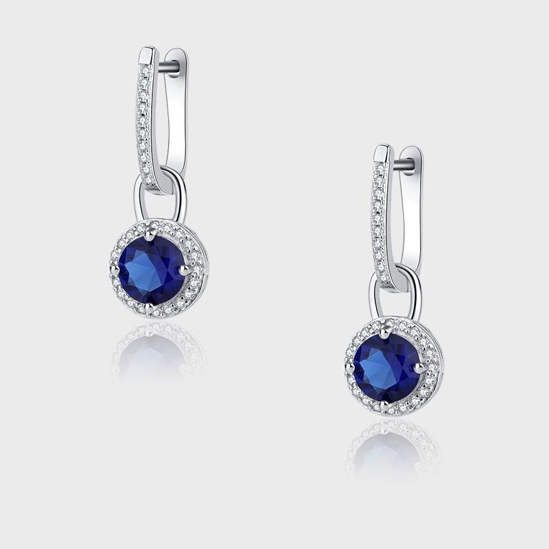 S925 Sterling Silver Zircon Long Blue Crystal Earrings - Silver