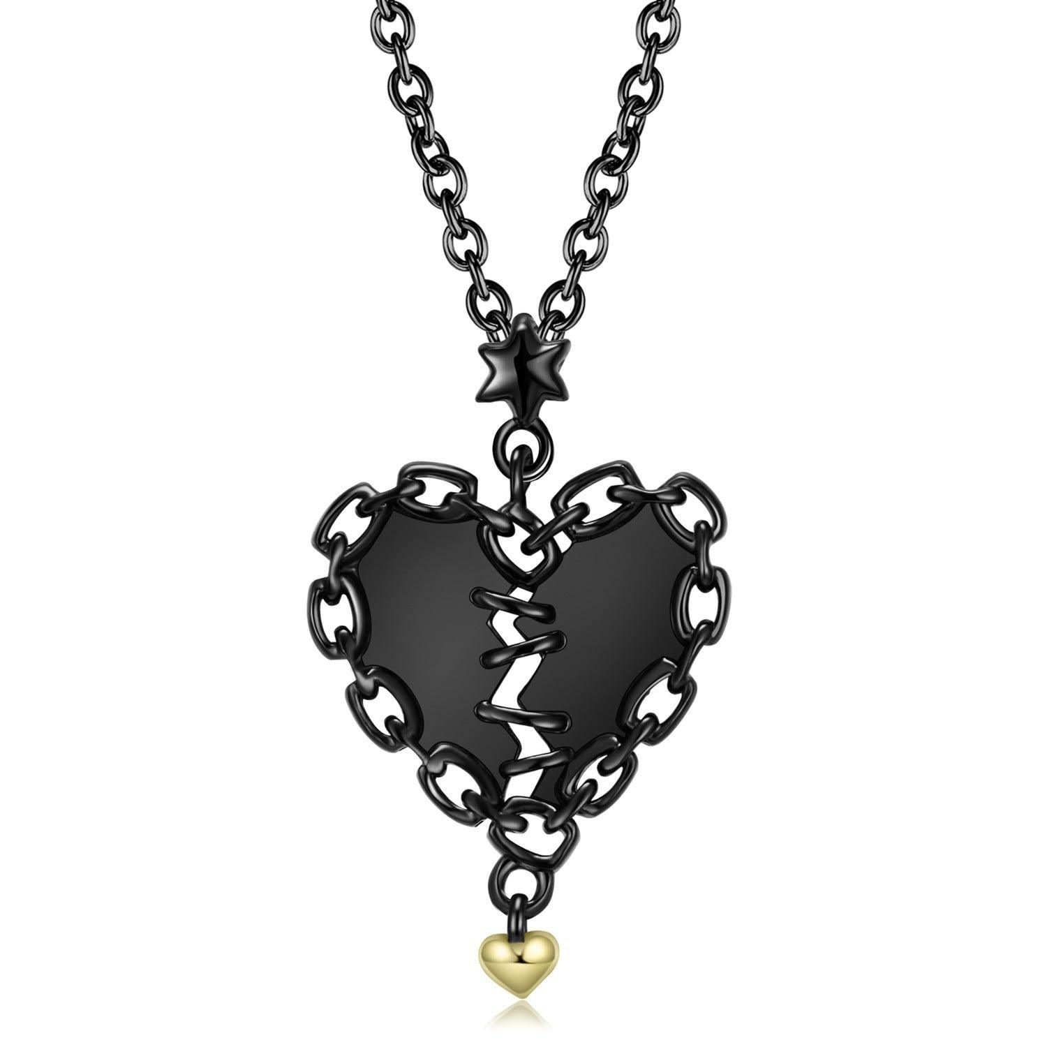 Sewn Heart Cute Black GoldS925 Silver Necklace for Christmas 2023 | Sewn Heart Cute Black GoldS925 Silver Necklace - undefined | Black GoldS925 Silver Necklace, creative necklace, S925 Sterling Silver Necklace, Sewn Heart Necklace | From Hunny Life | hunnylife.com