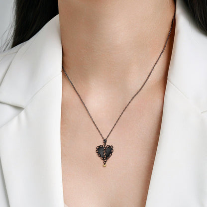 Sewn Heart Cute Black GoldS925 Silver Necklace in 2023 | Sewn Heart Cute Black GoldS925 Silver Necklace - undefined | Black GoldS925 Silver Necklace, creative necklace, S925 Sterling Silver Necklace, Sewn Heart Necklace | From Hunny Life | hunnylife.com
