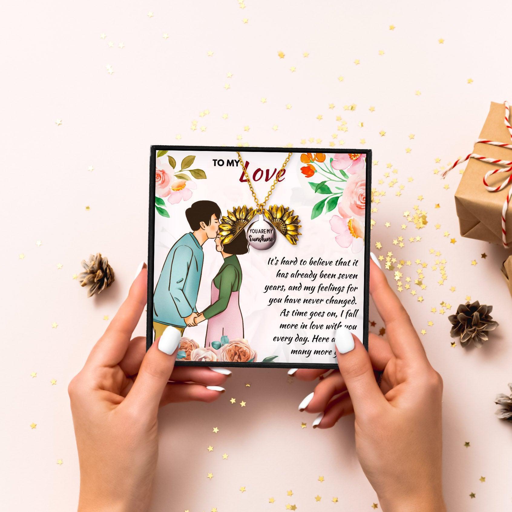 Thoughtful Ideas For Your 7th Wedding Anniversary for Christmas 2023 | Thoughtful Ideas For Your 7th Wedding Anniversary - undefined | 7 year wedding anniversary, 7 year wedding anniversary gifts, 7th year anniversary gift traditional, Sunflower Necklaces | From Hunny Life | hunnylife.com