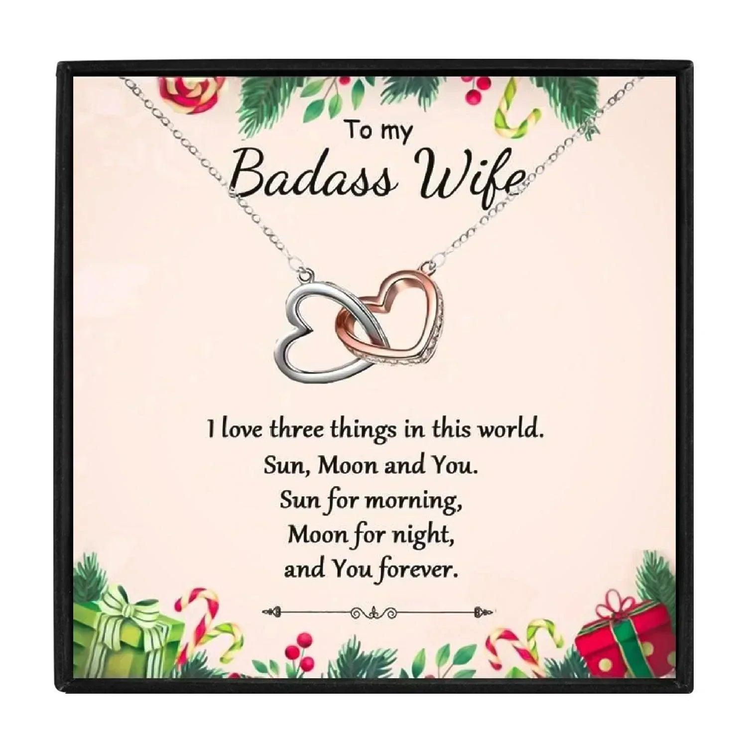To My Badass Wife Double Heart Necklace Gift Set in 2023 | To My Badass Wife Double Heart Necklace Gift Set - undefined | Badass Wife Double Heart Necklace, wife gift, wife gift ideas | From Hunny Life | hunnylife.com
