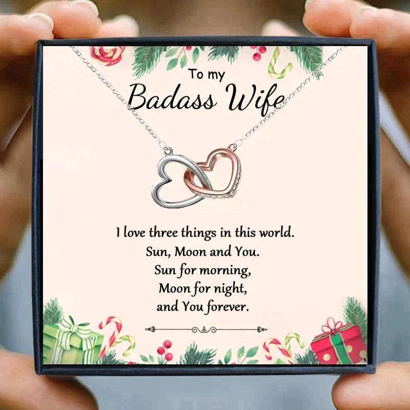 To My Badass Wife Double Heart Necklace Gift Set in 2023 | To My Badass Wife Double Heart Necklace Gift Set - undefined | Badass Wife Double Heart Necklace, wife gift, wife gift ideas | From Hunny Life | hunnylife.com