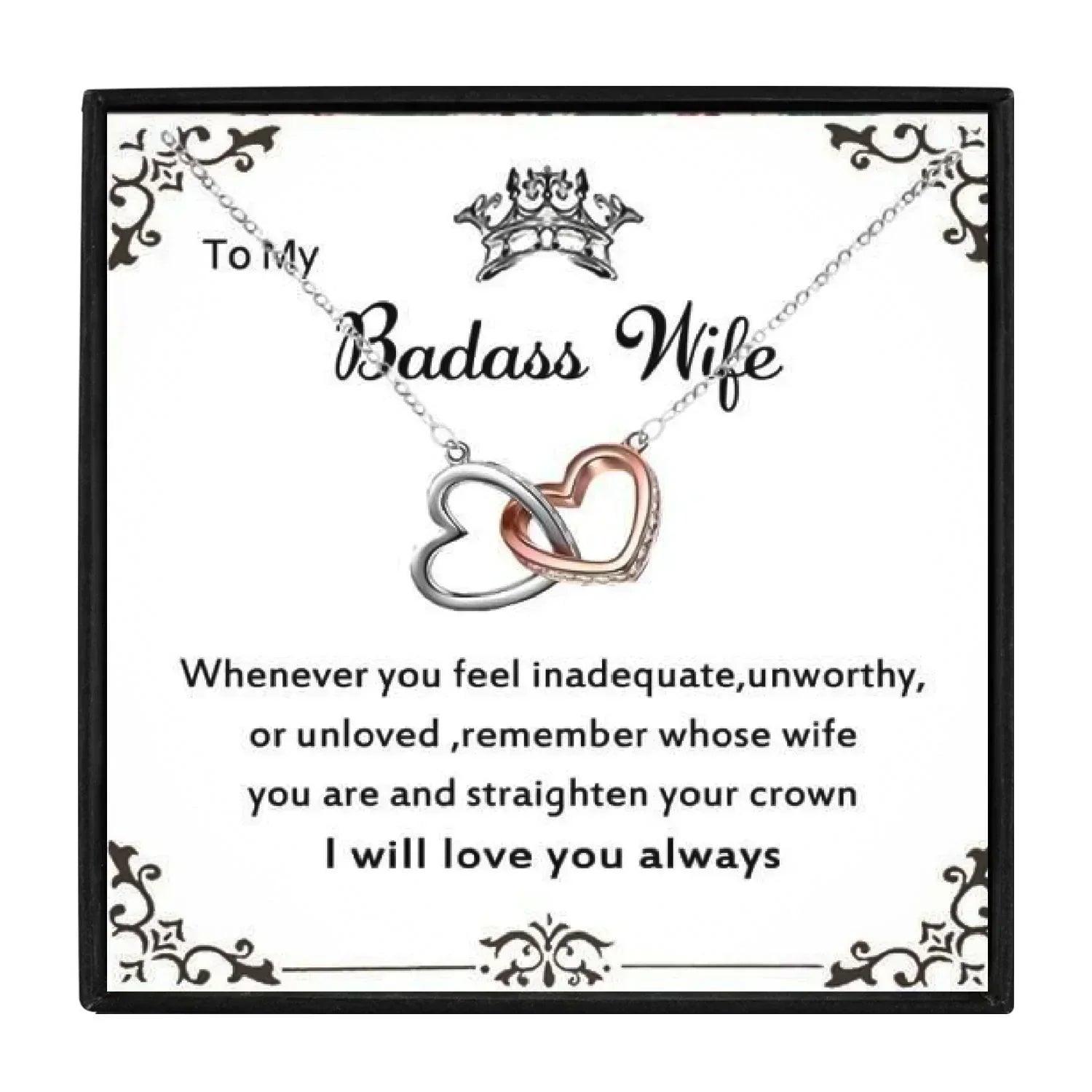 To My Badass Wife Double Heart Necklace Gift Set for Christmas 2023 | To My Badass Wife Double Heart Necklace Gift Set - undefined | Badass Wife Double Heart Necklace, wife gift, wife gift ideas | From Hunny Life | hunnylife.com