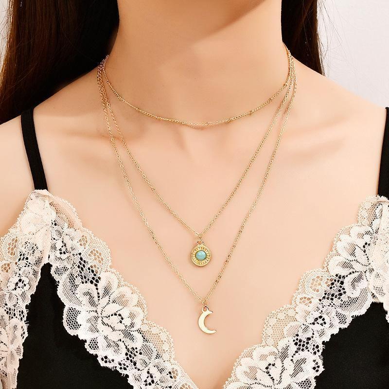 Turquoise Multilayer Metal Moon Pendant Necklace in 2023 | Turquoise Multilayer Metal Moon Pendant Necklace - undefined | Moon Pendant Necklace, other necklace, Turquoise Multilayer Metal Moon Pendant Necklace | From Hunny Life | hunnylife.com