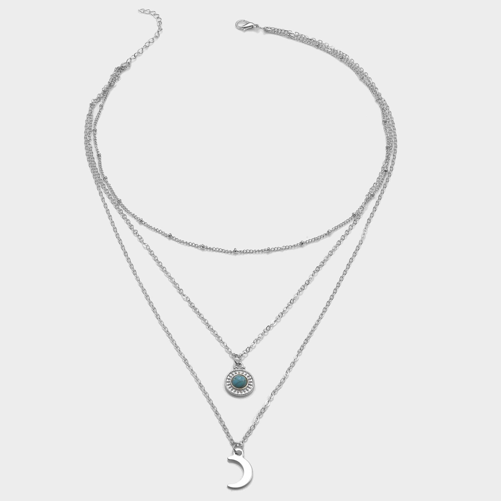 Turquoise Multilayer Metal Moon Pendant Necklace in 2023 | Turquoise Multilayer Metal Moon Pendant Necklace - undefined | Moon Pendant Necklace, other necklace, Turquoise Multilayer Metal Moon Pendant Necklace | From Hunny Life | hunnylife.com