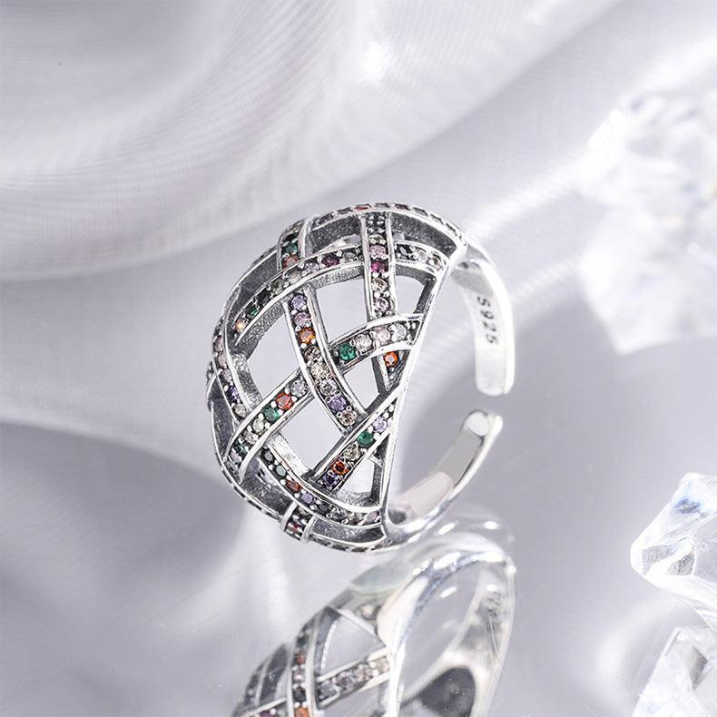 Vintage Diamond Woven Winding Mesh Ring in 2023 | Vintage Diamond Woven Winding Mesh Ring - undefined | gemstone ring, rainbow gemstone ring, Vintage Diamond Ring, Woven Winding Mesh Ring | From Hunny Life | hunnylife.com