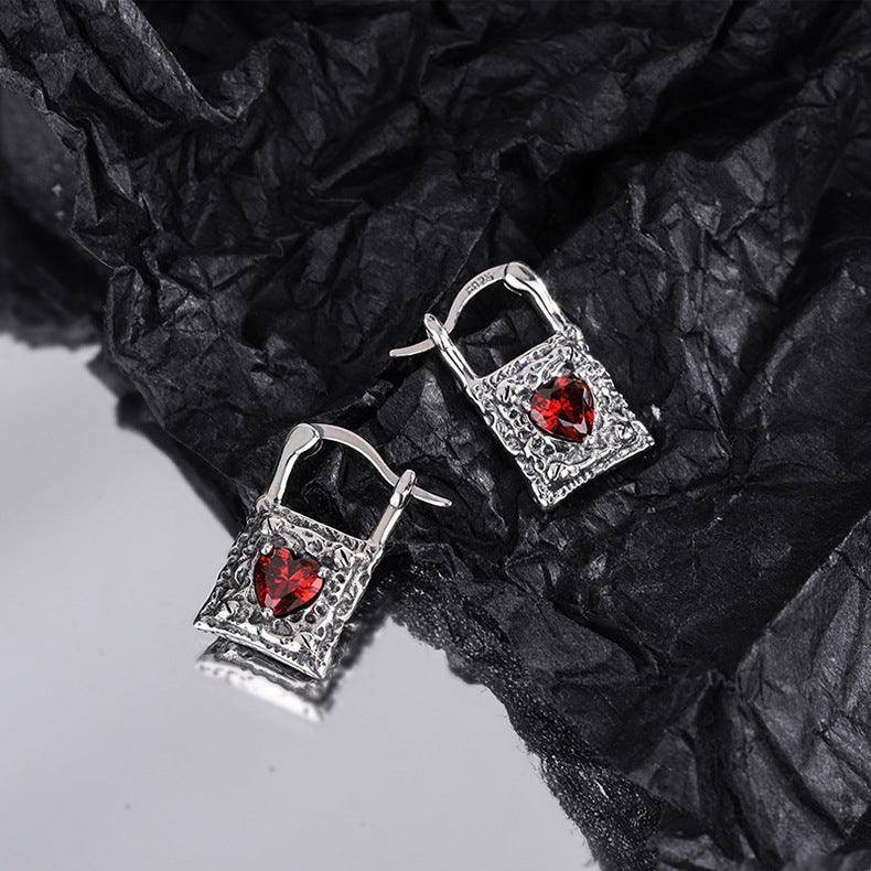 Vintage Silver Lock Inlaid With Heart Earrings in 2023 | Vintage Silver Lock Inlaid With Heart Earrings - undefined | 925 Sterling Silver Vintage Earrings, Creative Cute Earrings, cute earring, S925 Sterling Silver Earrings, Vintage Silver Lock Inlaid With Red Heart Earrings | From Hunny Life | hunnylife.com