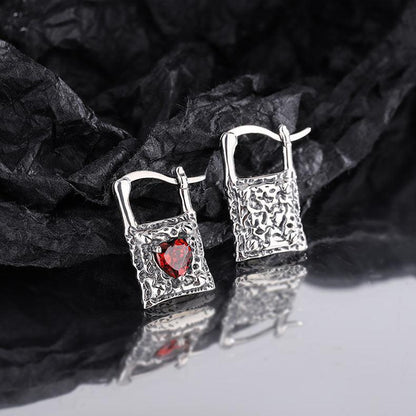 Vintage Silver Lock Inlaid With Heart Earrings for Christmas 2023 | Vintage Silver Lock Inlaid With Heart Earrings - undefined | 925 Sterling Silver Vintage Earrings, Creative Cute Earrings, cute earring, S925 Sterling Silver Earrings, Vintage Silver Lock Inlaid With Red Heart Earrings | From Hunny Life | hunnylife.com