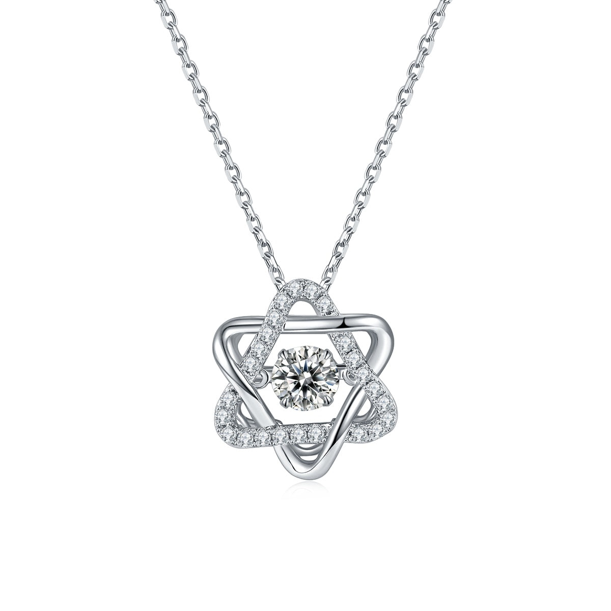 Interlocking Star Halo Moissanite Necklace
