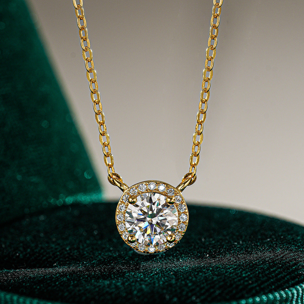 Round Halo Solitaire Necklace