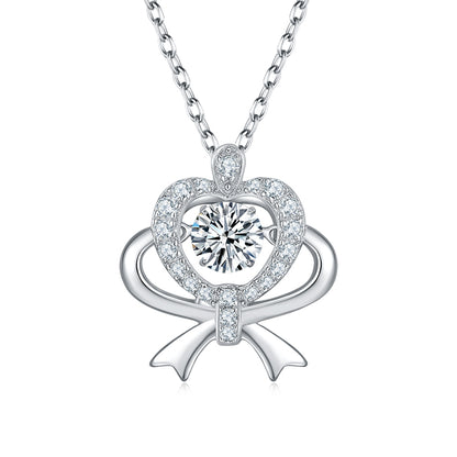 Bow Heart Halo Moissanite Necklace