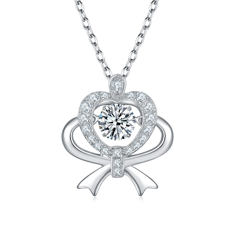 Bow Heart Halo Moissanite Necklace