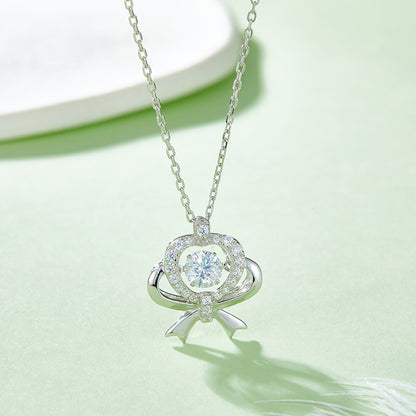 Bow Heart Halo Moissanite Necklace