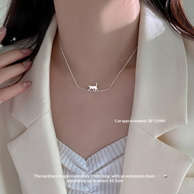 925 Sterling Silver Minimal Cat Bar Necklace